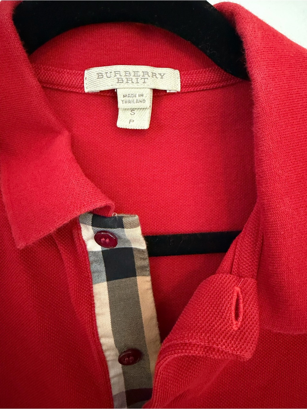 Burberry Red Polo with Signature Check Placket - Picture 2 of 3